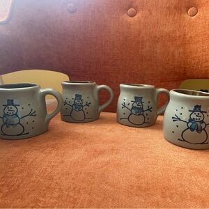 Vintage Pottery Snowman Mugs - Set of 4, 1995